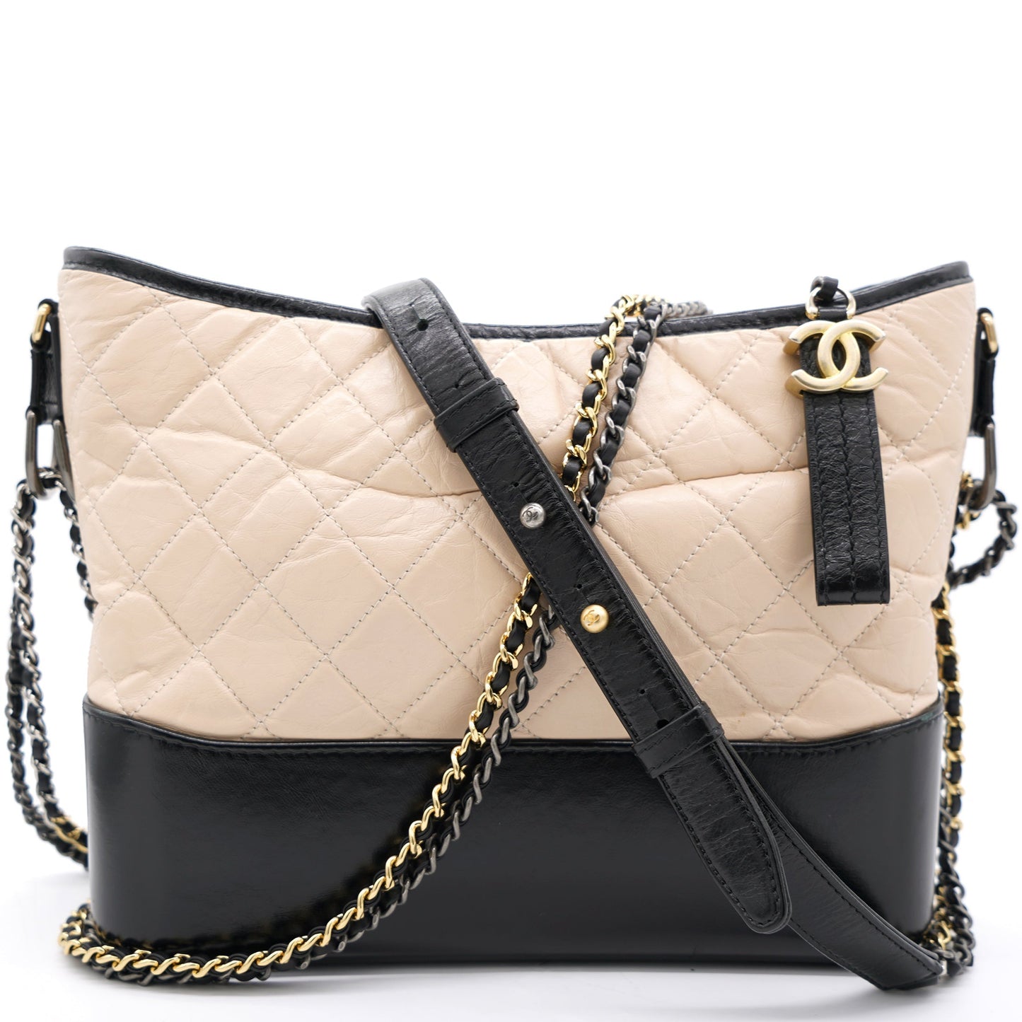Chanel Aged Calfskin Quilted Medium Gabrielle Hobo Beige Black
