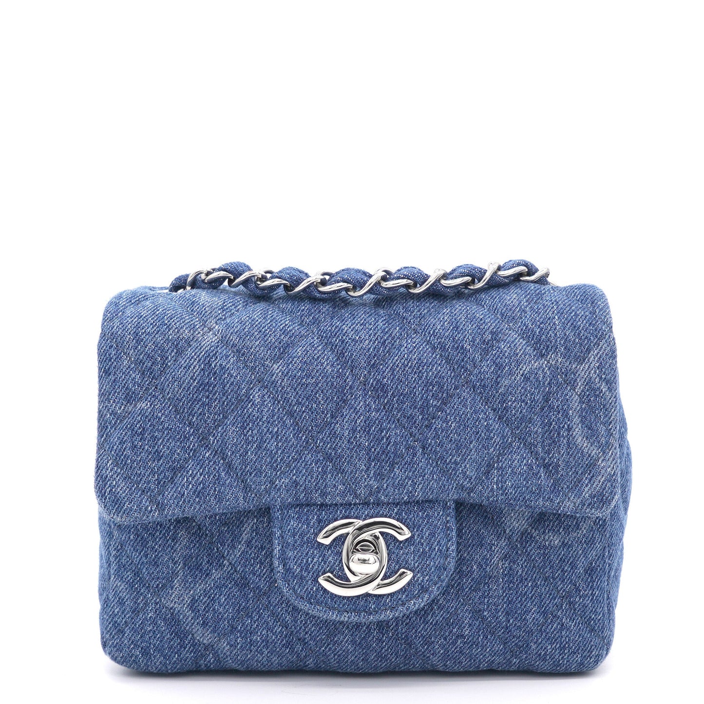 Chanel Blue Quilted Denim Mini Square Classic Flap Bag