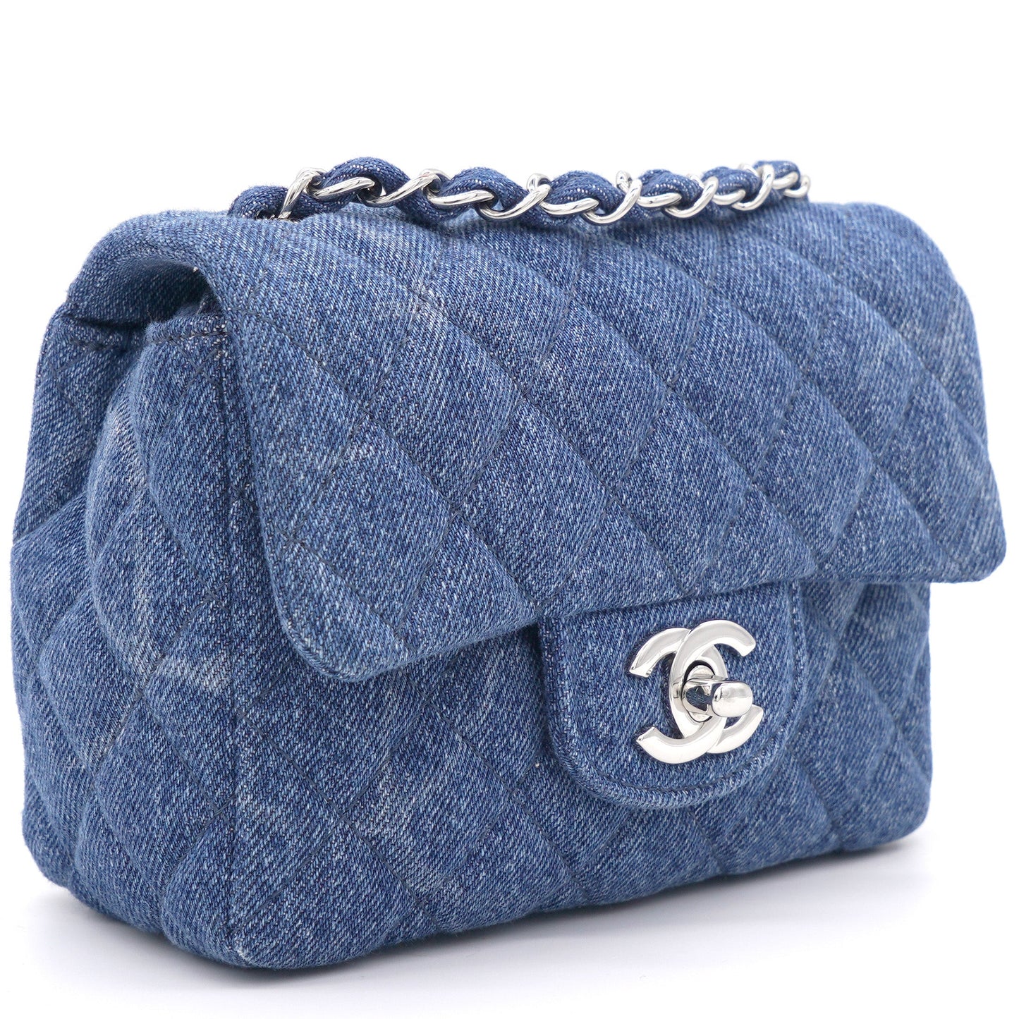 Chanel Blue Quilted Denim Mini Square Classic Flap Bag