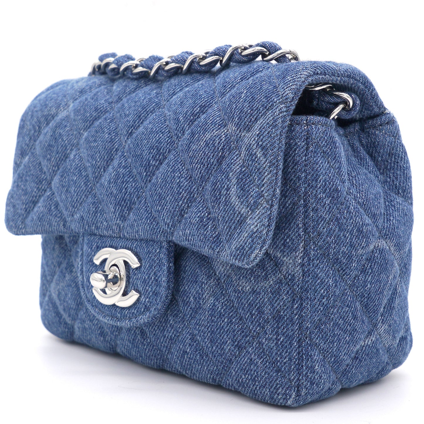 Chanel Blue Quilted Denim Mini Square Classic Flap Bag