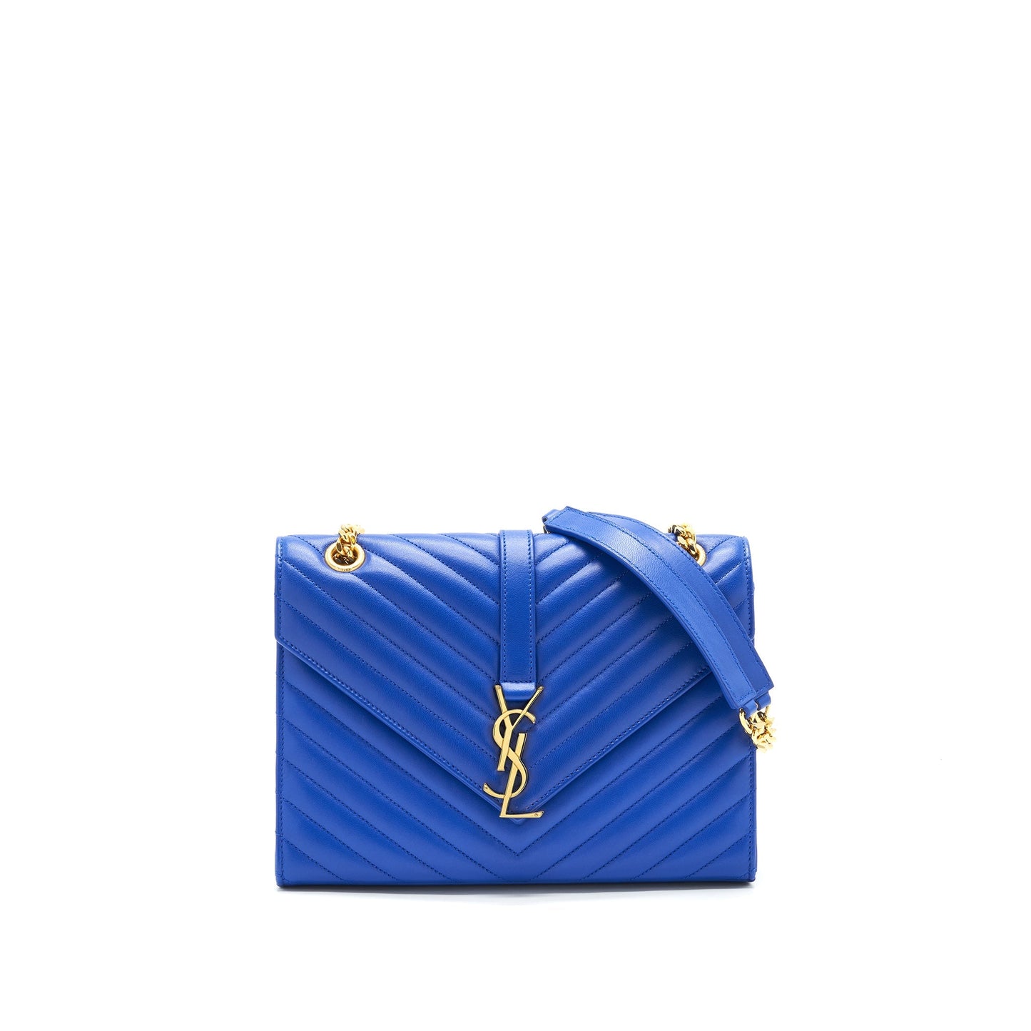 Saint Laurent / Chevron Monogram Flap Purse Blue