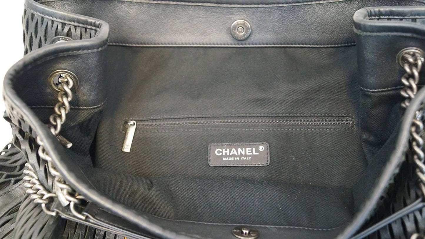 CHANEL  Laser Cut Perforated CC Tote Black
