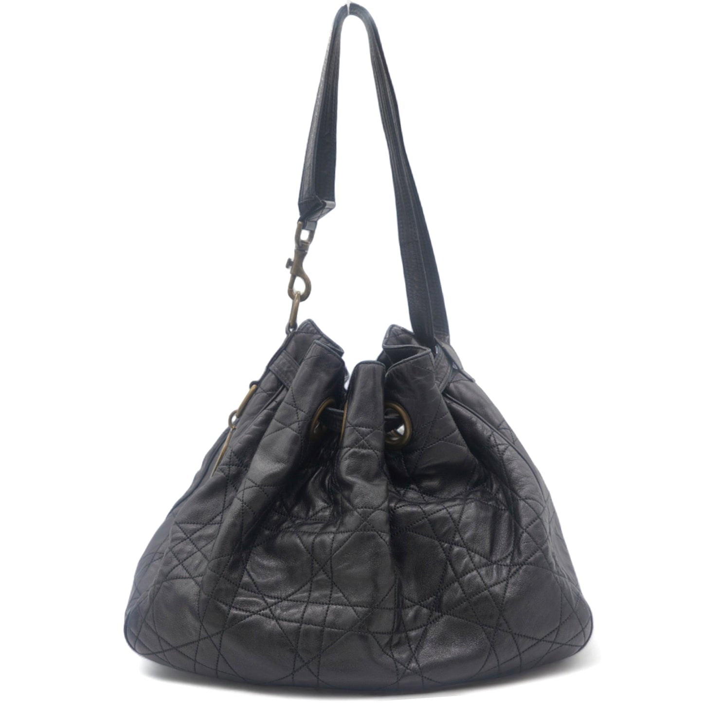Dior Lambskin Cannage Drawstring Bag Black