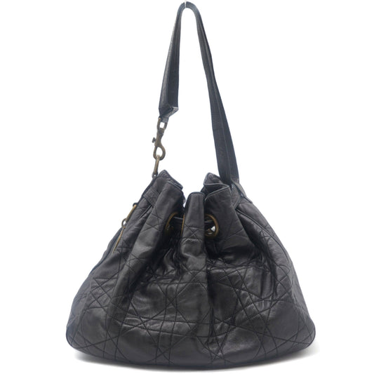 Dior Lambskin Cannage Drawstring Bag Black