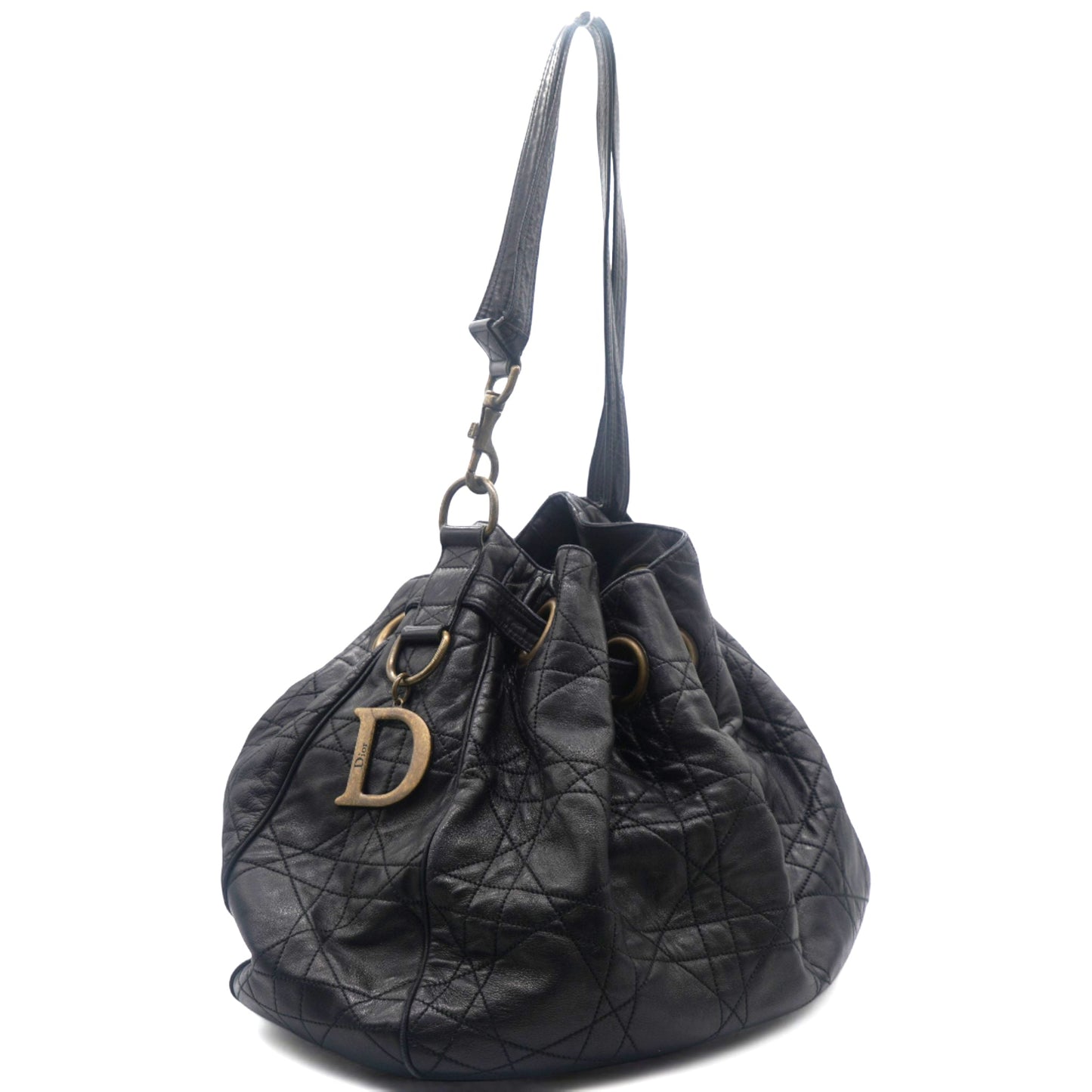 Dior Lambskin Cannage Drawstring Bag Black