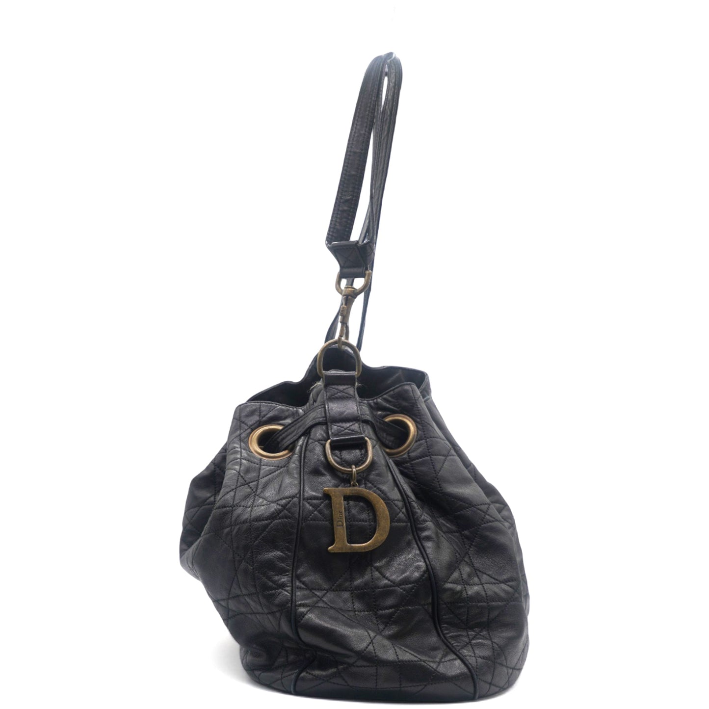 Dior Lambskin Cannage Drawstring Bag Black