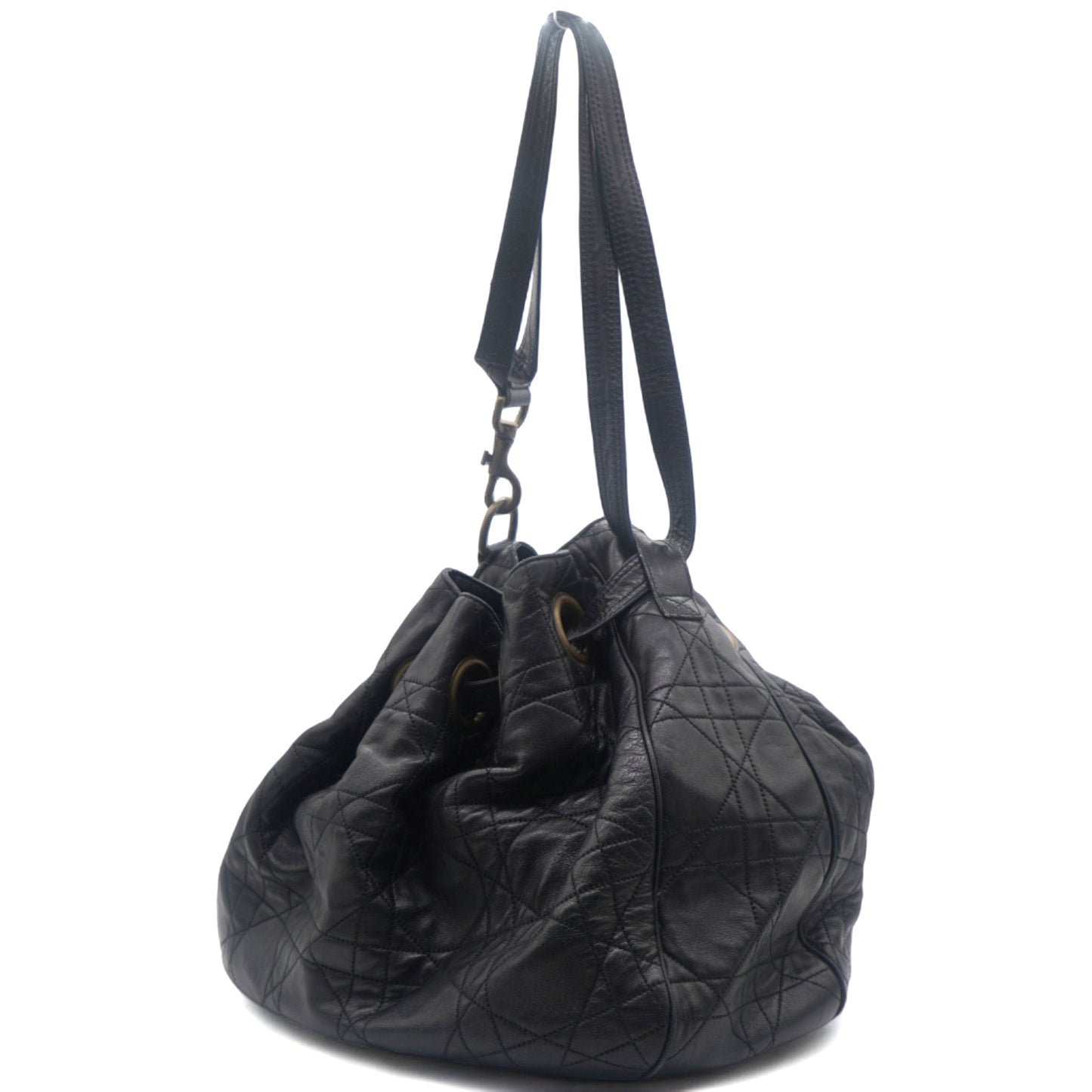 Dior Lambskin Cannage Drawstring Bag Black