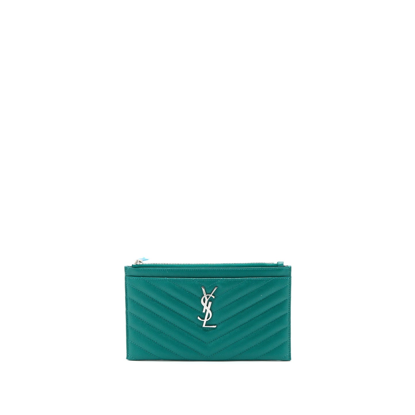 Saint Laurent Cassandra Matelasse Zipped Pouch Grained Calfskin Green