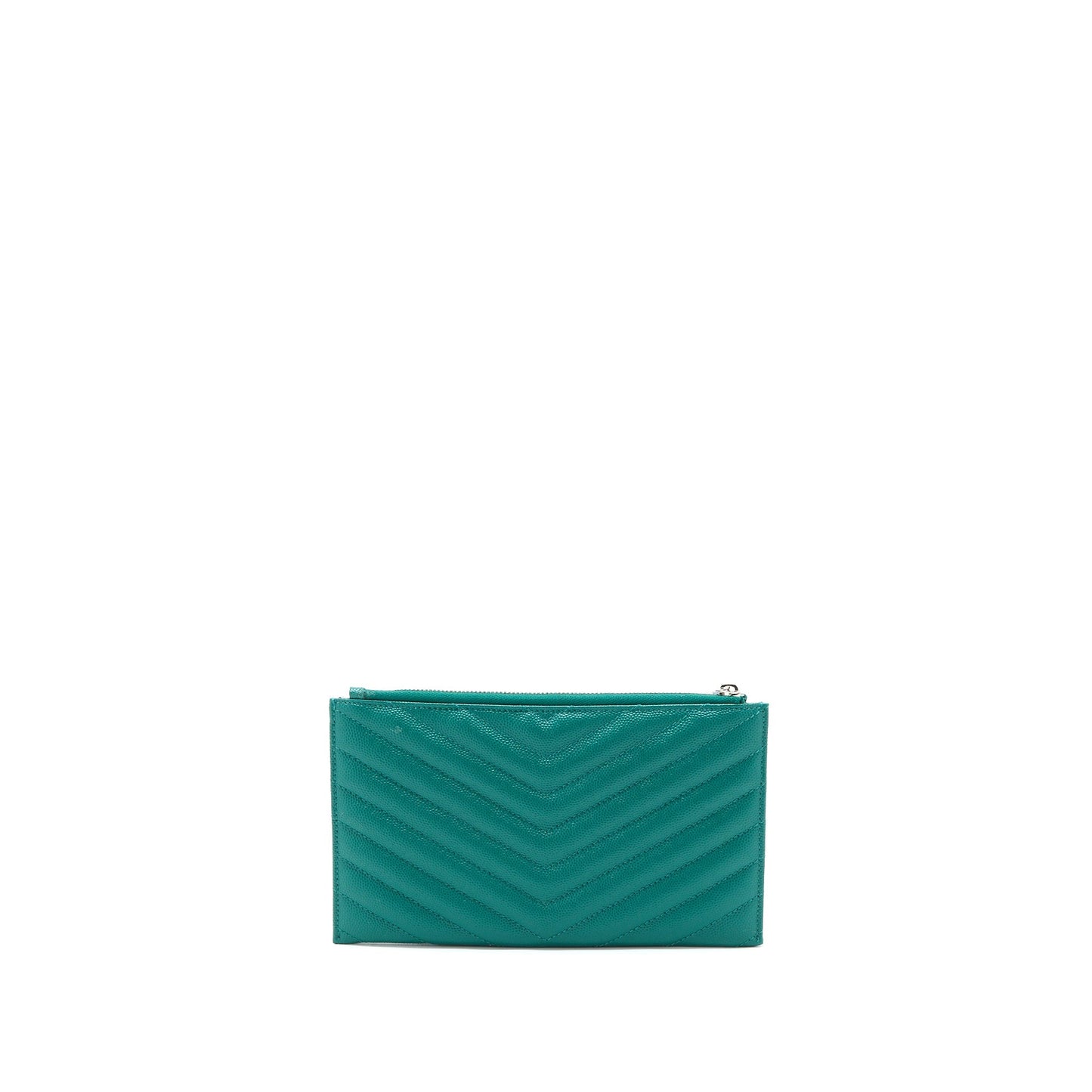 Saint Laurent Cassandra Matelasse Zipped Pouch Grained Calfskin Green