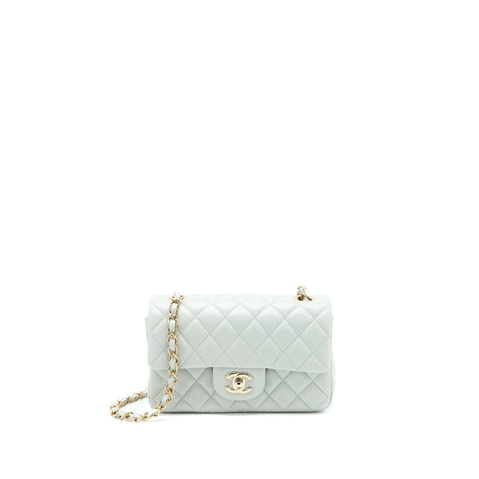 Chanel 23C Mini Rectangular Flap Bag Lambskin Light Grey LGHW (Microchip)