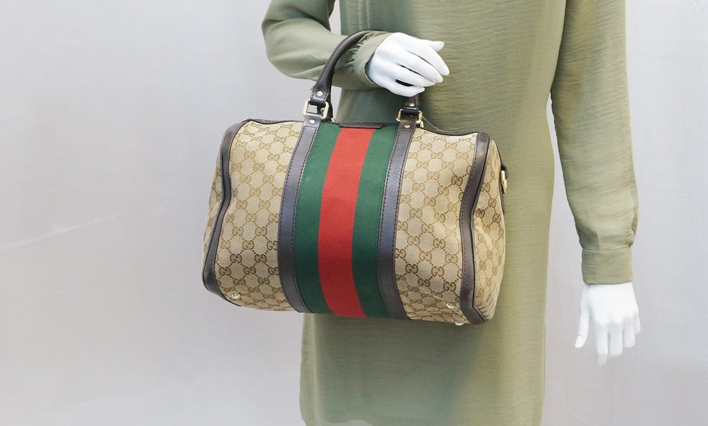 GUCCI  Web Medium  GG Boston Bag with Signature Web