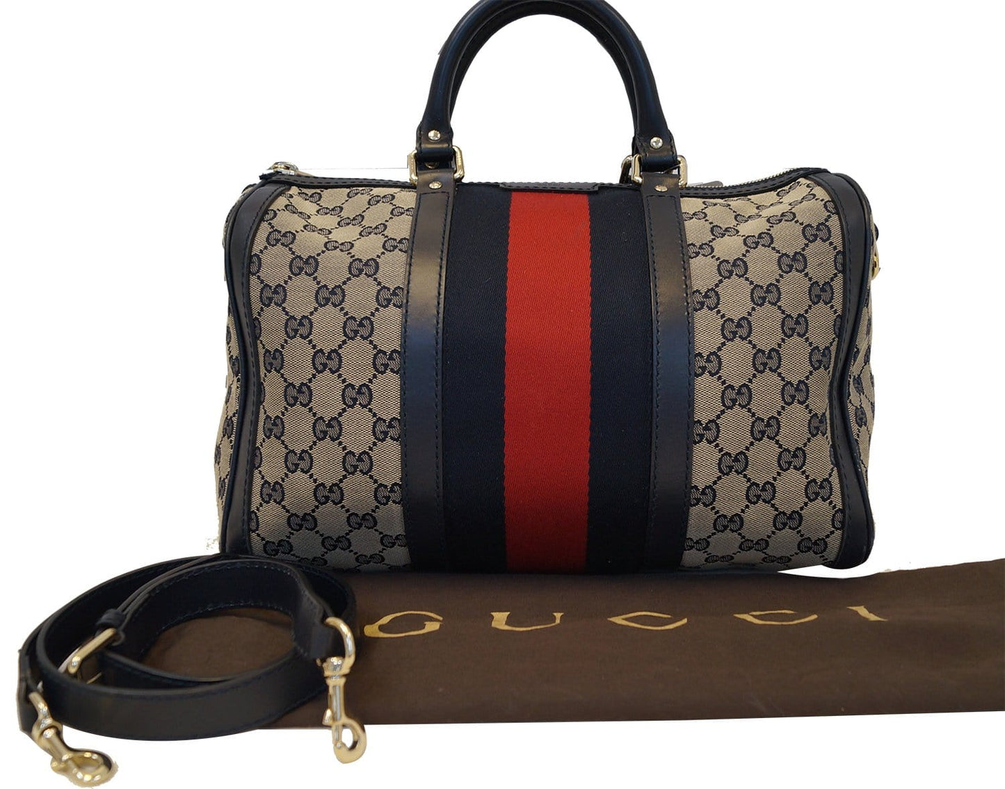 GUCCI  Web Medium  GG Boston Bag with Signature Web