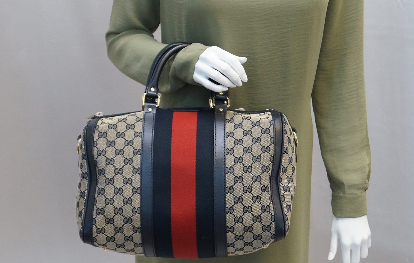GUCCI  Web Medium  GG Boston Bag with Signature Web