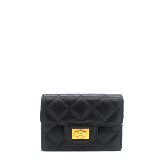 Chanel Aged Calfskin Quilted Reissue Flap Card Holder Black GHW