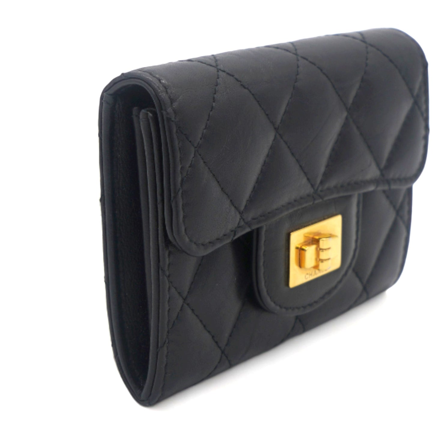 Chanel Aged Calfskin Quilted Reissue Flap Card Holder Black GHW