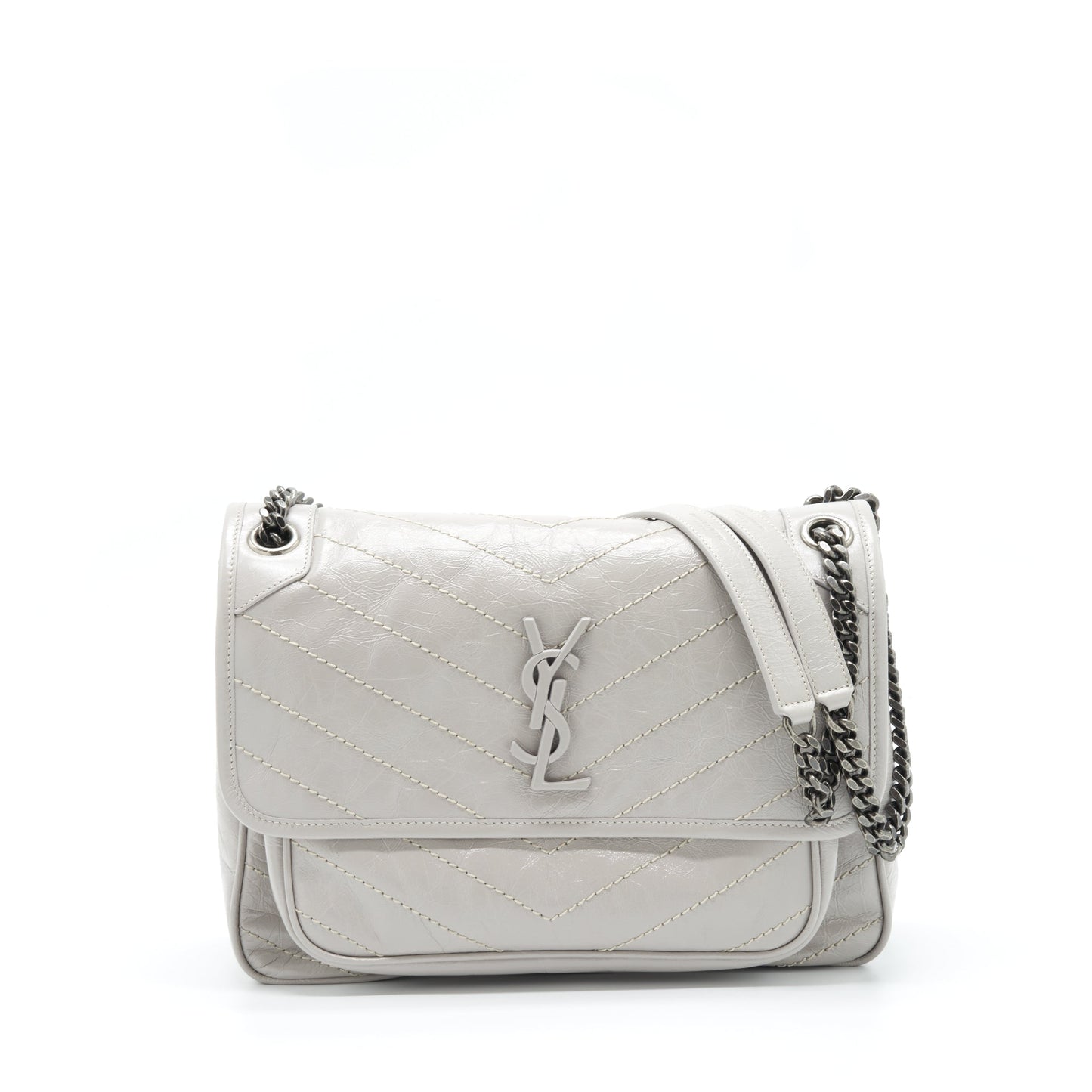 Saint Laurent Medium Niki Purse Calfskin Light Grey With Ruthenium Hardware