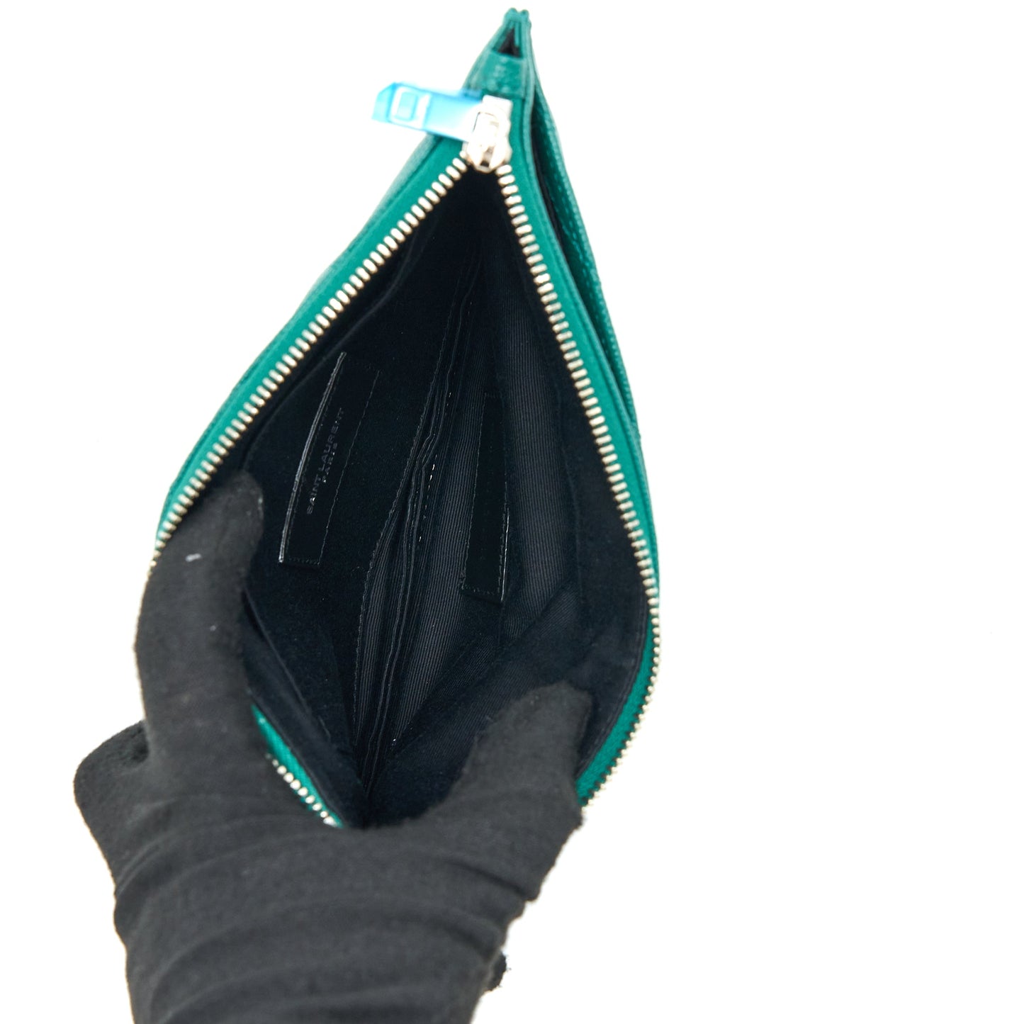 Saint Laurent Cassandra Matelasse Zipped Pouch Grained Calfskin Green