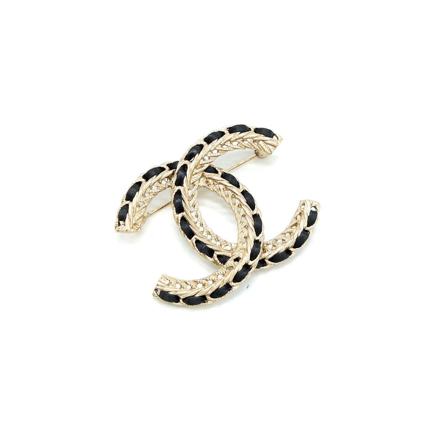 Chanel CC Logo Leather Chain Brooch Black LGHW