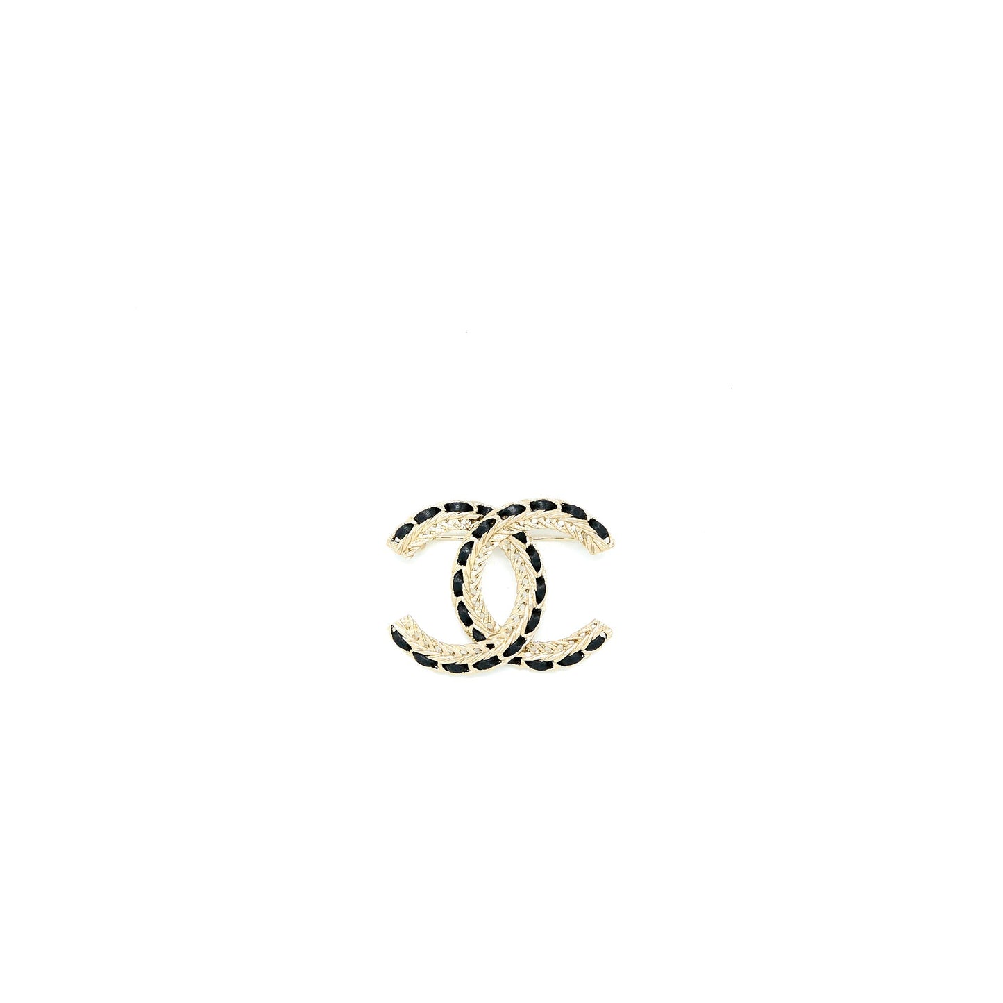 Chanel CC Logo Leather Chain Brooch Black LGHW