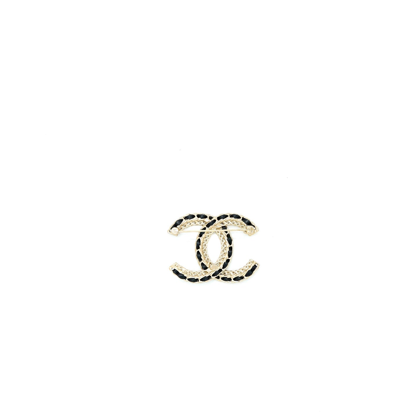 Chanel CC Logo Leather Chain Brooch Black LGHW