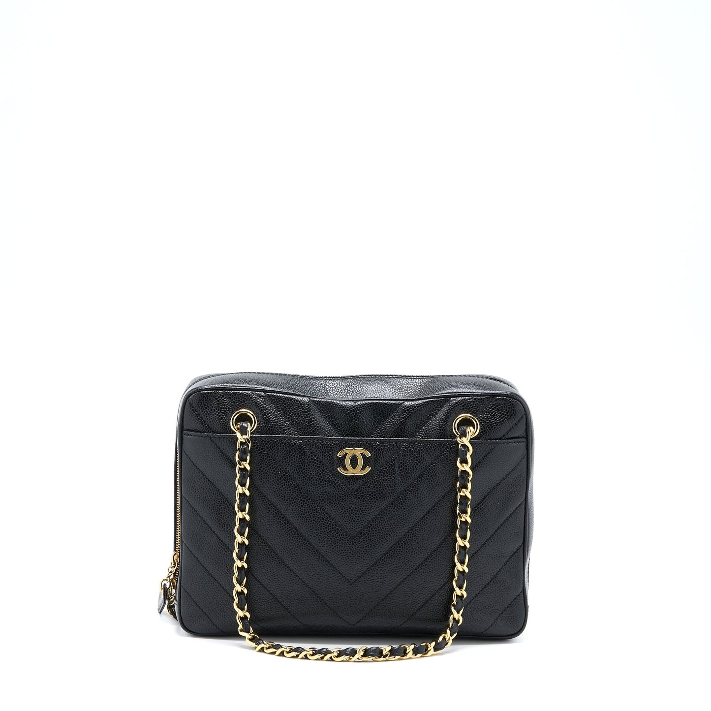 Chanel   Camera Chevron Tote Bag Caviar Black GHW