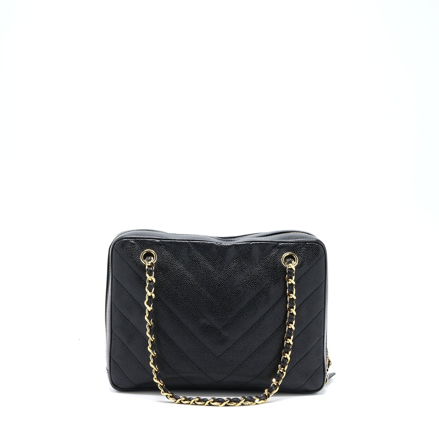 Chanel   Camera Chevron Tote Bag Caviar Black GHW