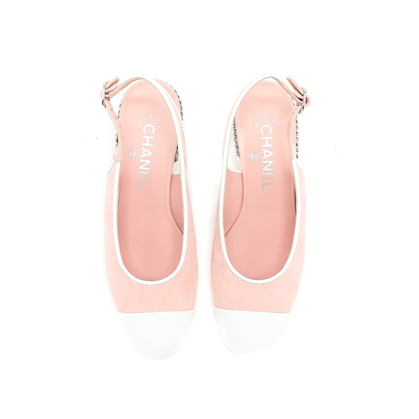Chanel Size 35.5 Slingback Heel Suede/Patent Pink/White SHW