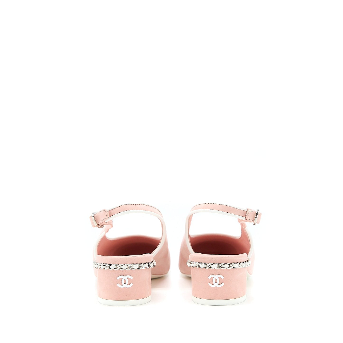 Chanel Size 35.5 Slingback Heel Suede/Patent Pink/White SHW