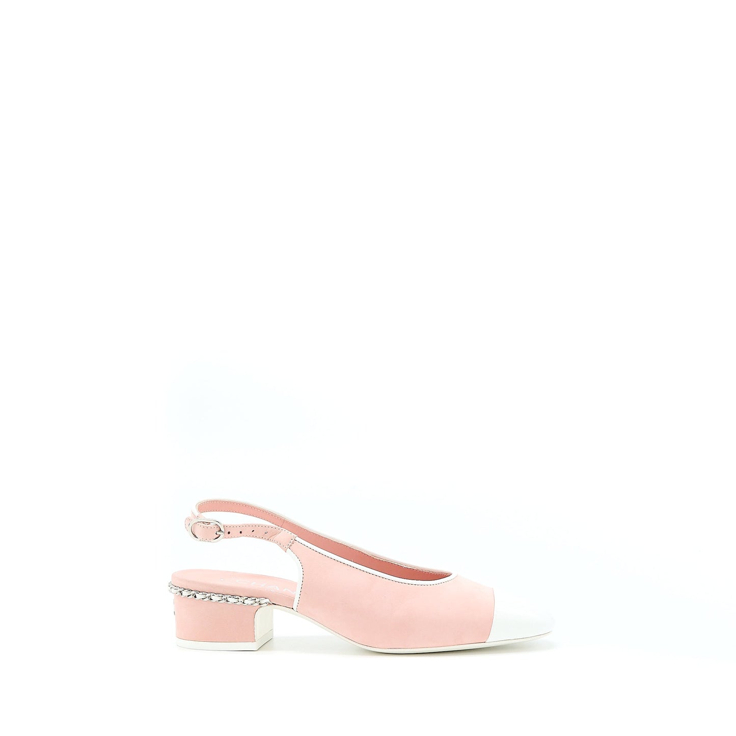 Chanel Size 35.5 Slingback Heel Suede/Patent Pink/White SHW