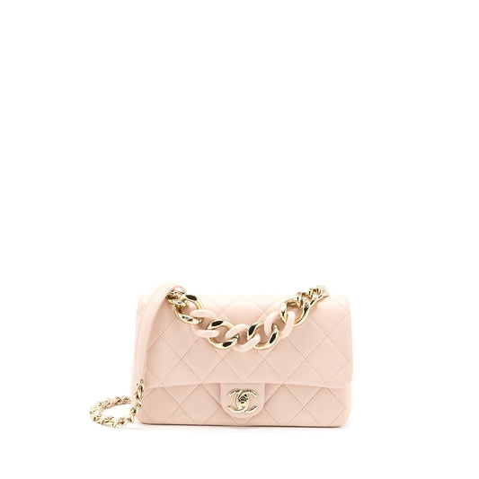 Chanel 22C Rectangular Flap Bag with Giant Top Handle Lambskin Pink LGHW(Microchip)