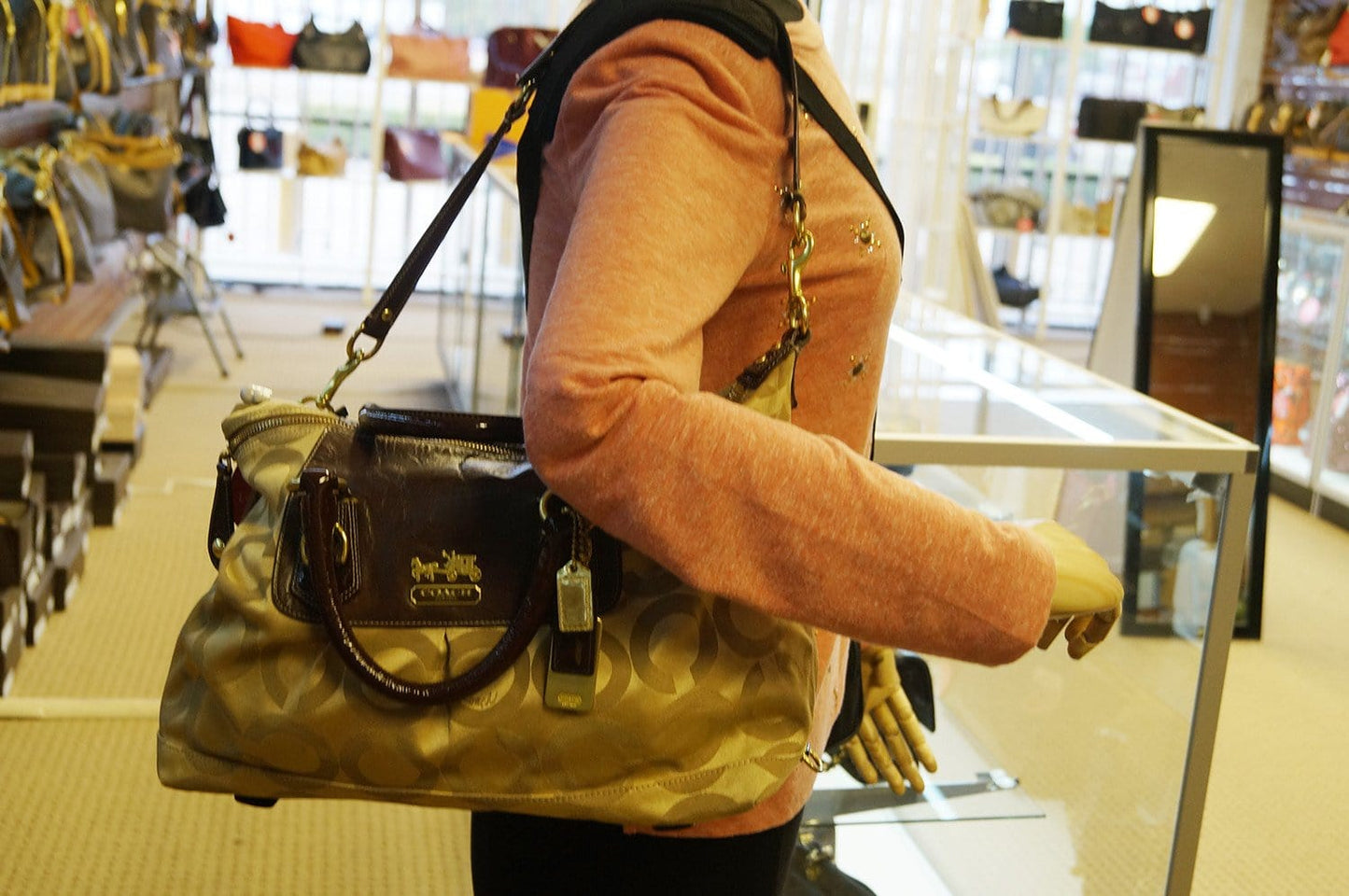 Coach Madison Sabrina Gold Logo Signature Satchel Handbag- Final Call