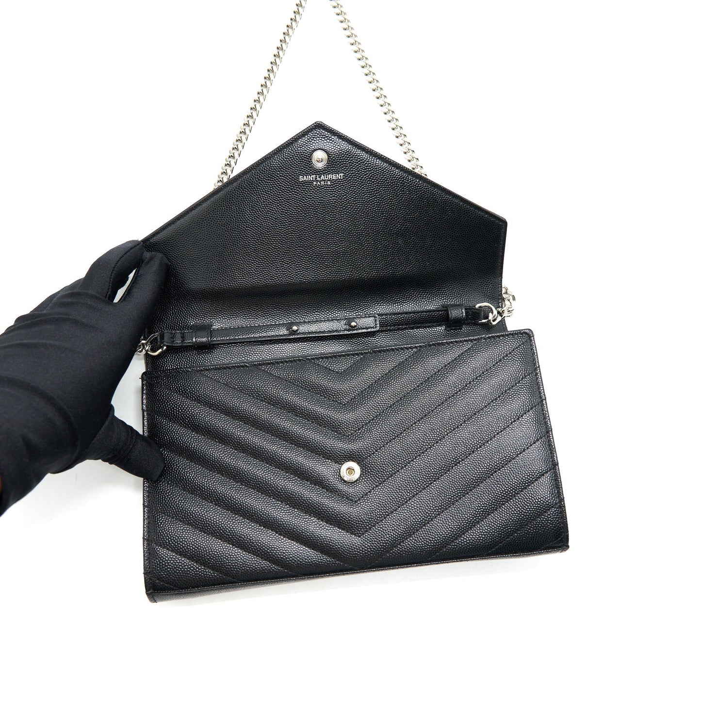 Saint Laurent Envelope Monogram Wallet on Chain in