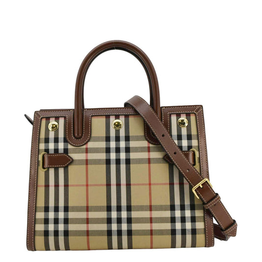 Burberry Title Mini   Check Canvas Two Handle Shoulder Bag Brown