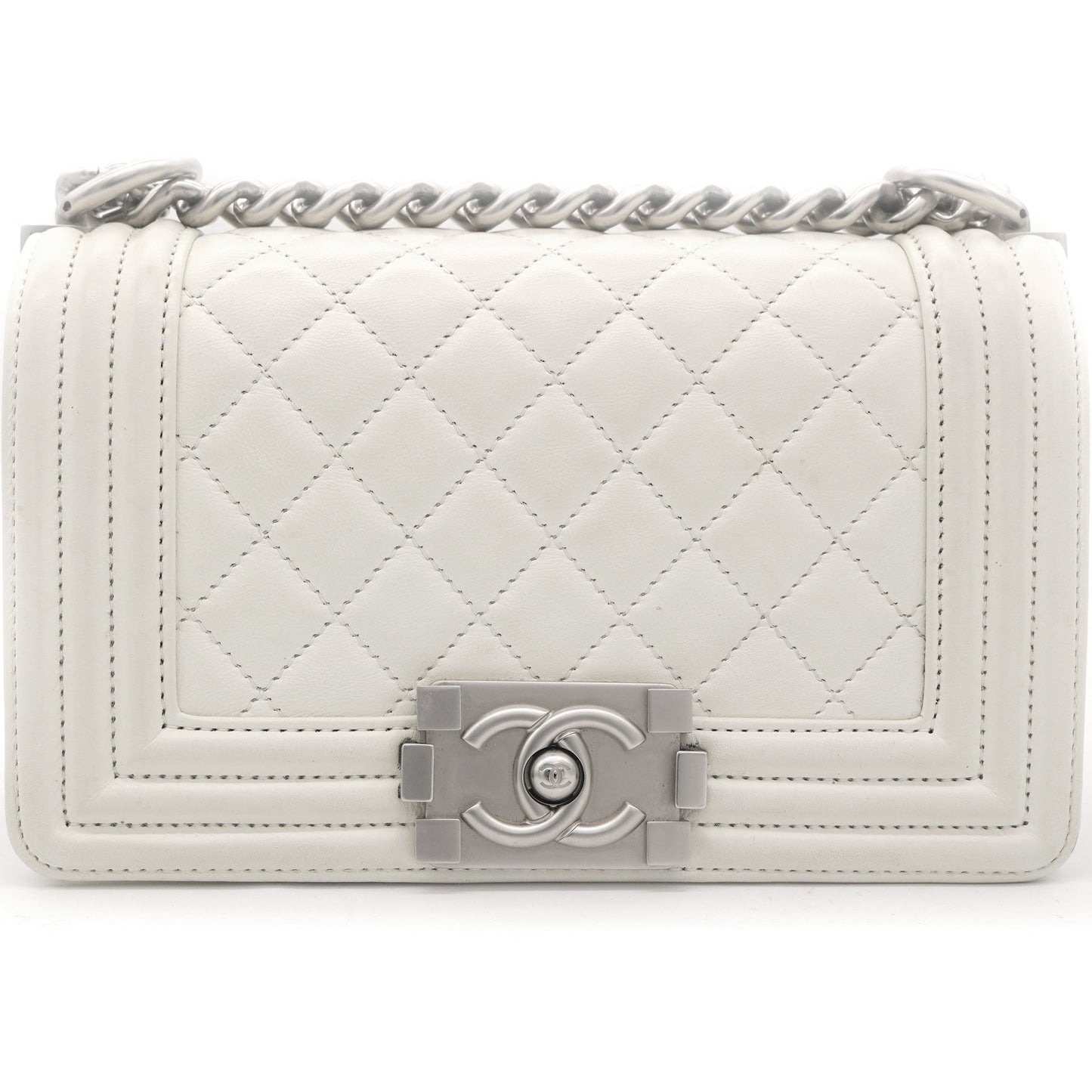 Chanel Calfskin Quilted Small Boy Flap White