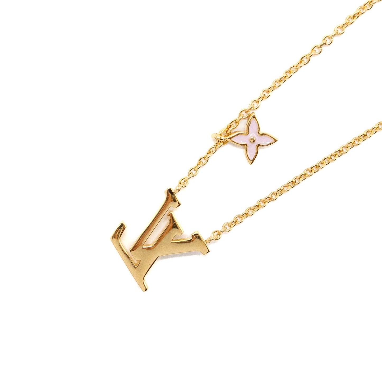Louis Vuitton LV Iconic Enamel Necklace light pink gold tone