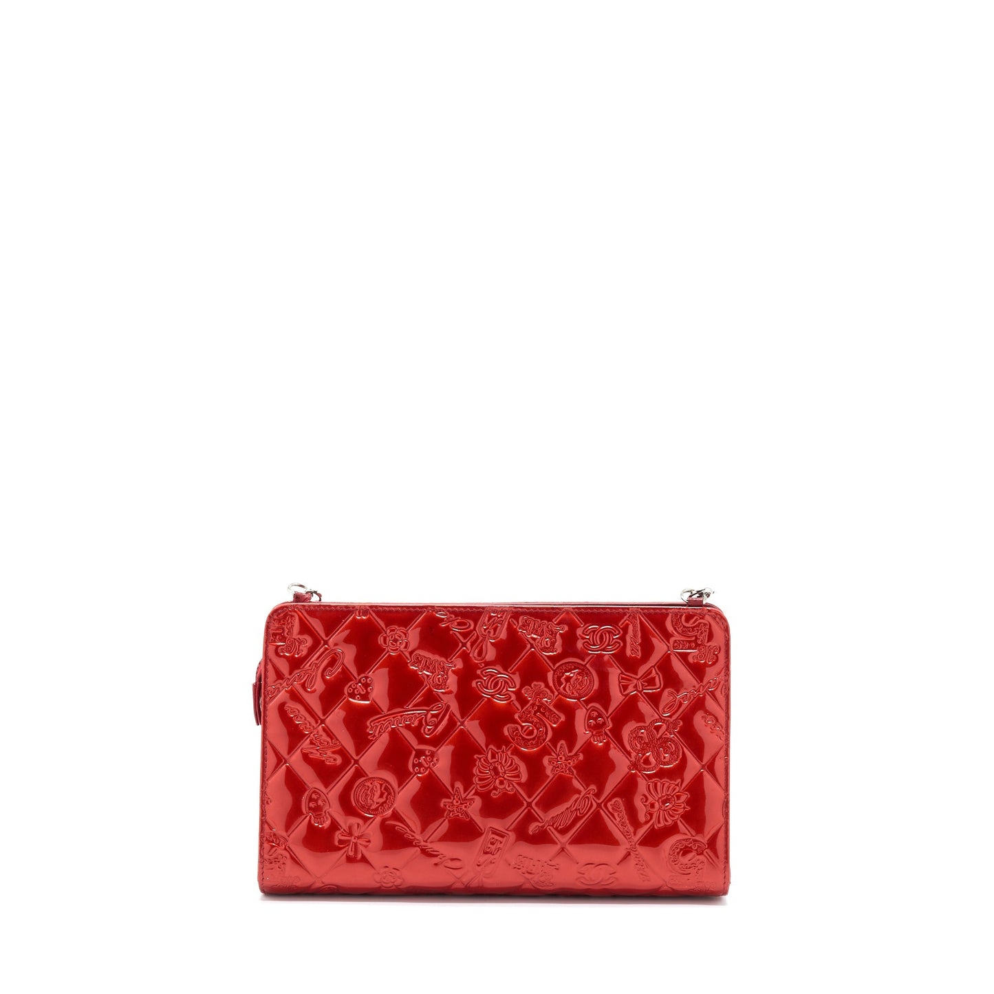 Chanel   Leather Charm Printed Chain Shoulder Bag Red SHW