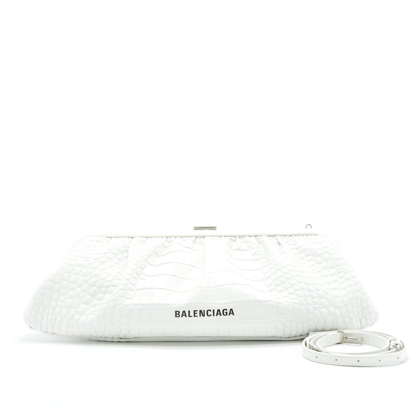 Balenciaga Cloud Crocodile Embossed Clutch/ Crossbody Purse