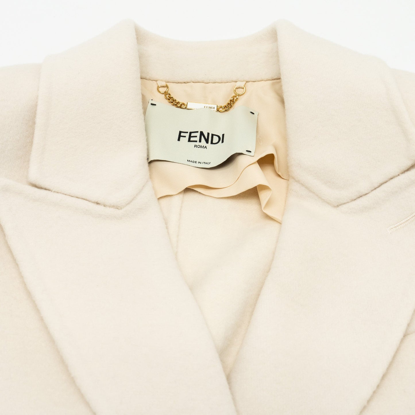 FENDI Size 36 Double Breasted Coat Wool White