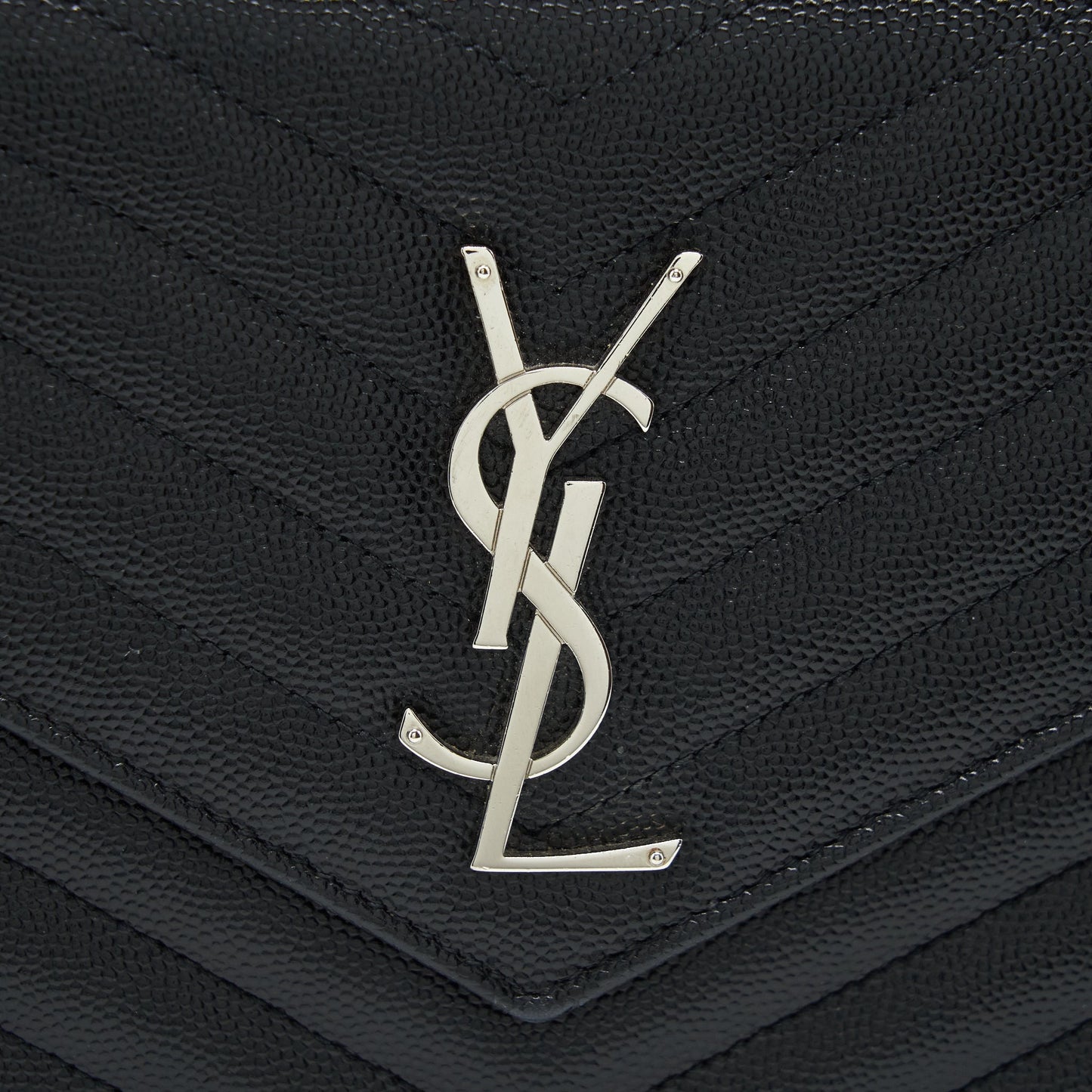 Saint Laurent/ Chain Wallet Crossbody Purse Grain Calfskin Black