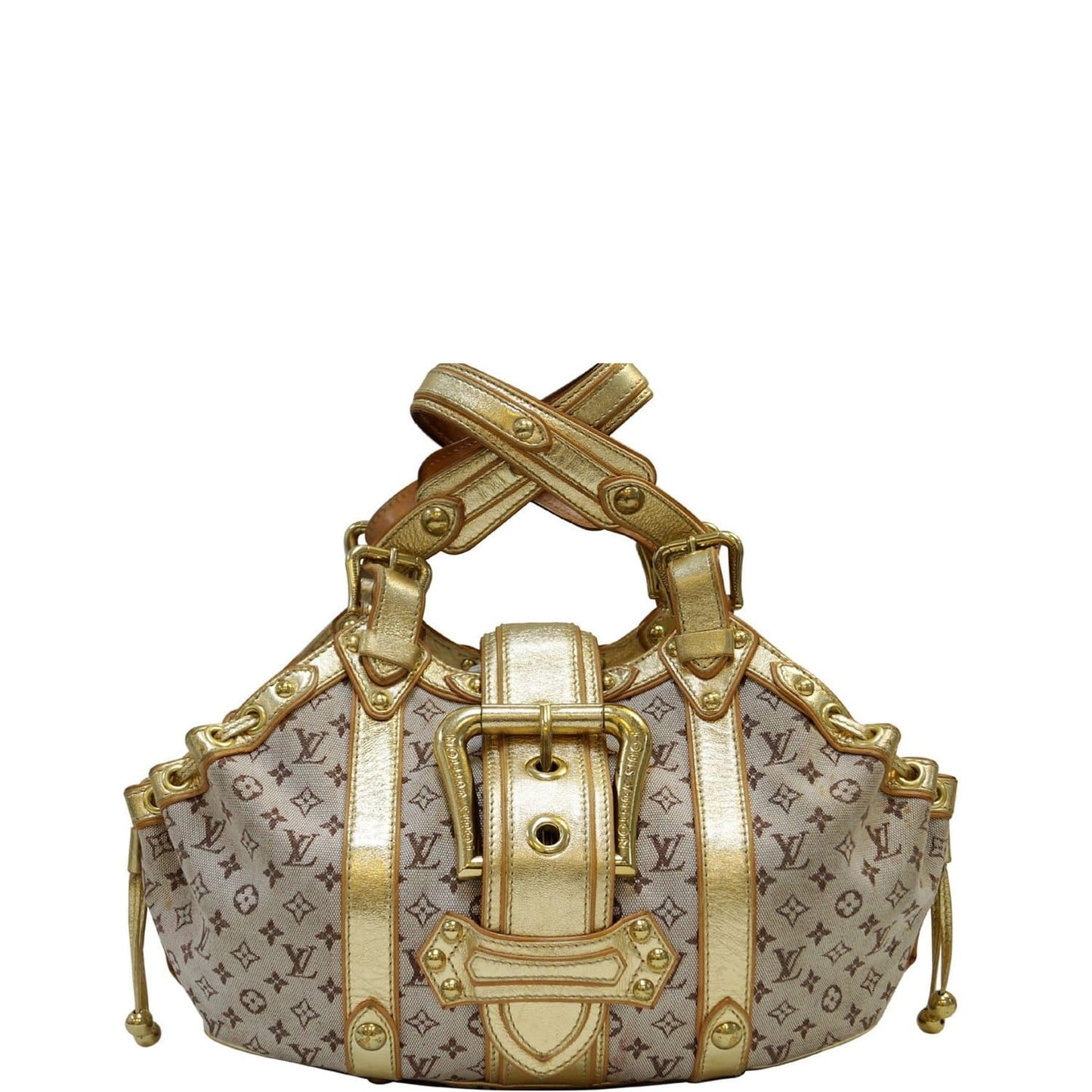 LOUIS VUITTON Gold Leather Khaki Monogram Mini Lin Theda Satchel
