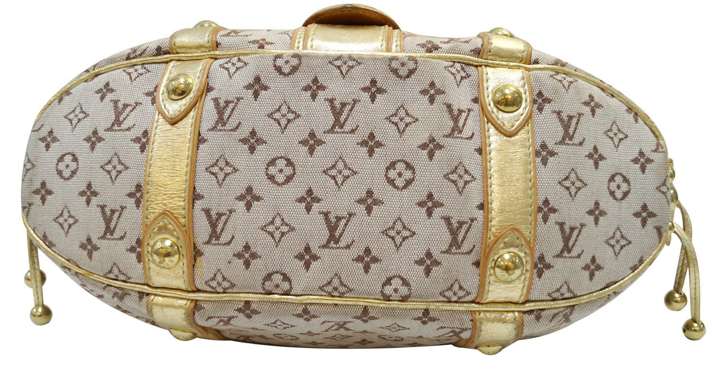 LOUIS VUITTON Gold Leather Khaki Monogram Mini Lin Theda Satchel