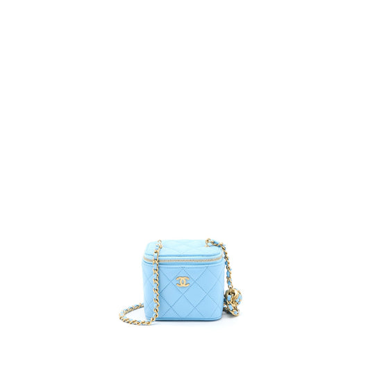 Chanel 22s Pearl Crush Mini Vanity Case Lambskin Light Blue Brushed GHW