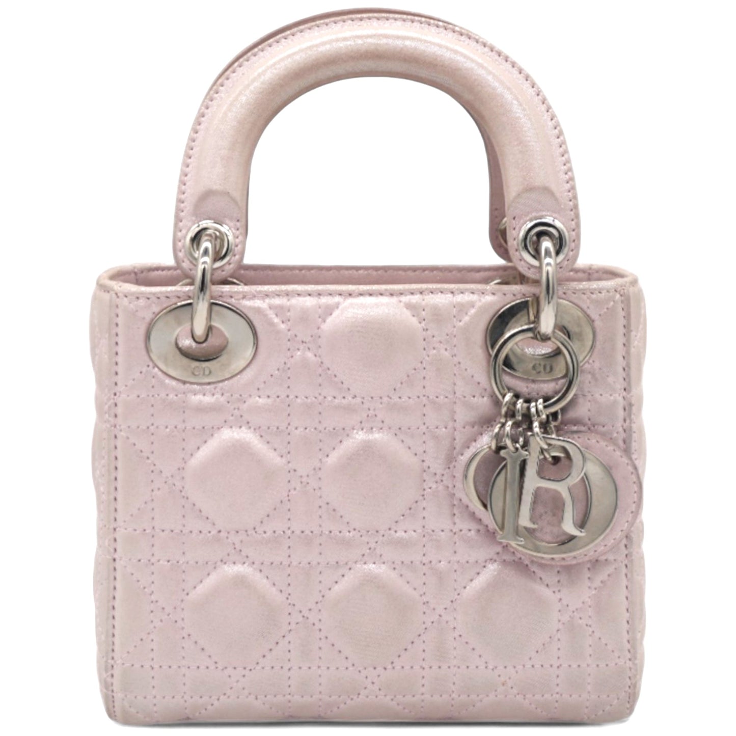 Dior Light Pink Iridescent Cannage Quilted Lambskin Leather Mini Lady Dior