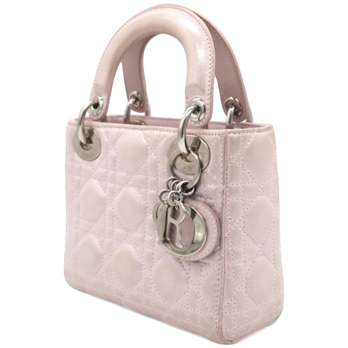 Dior Light Pink Iridescent Cannage Quilted Lambskin Leather Mini Lady Dior