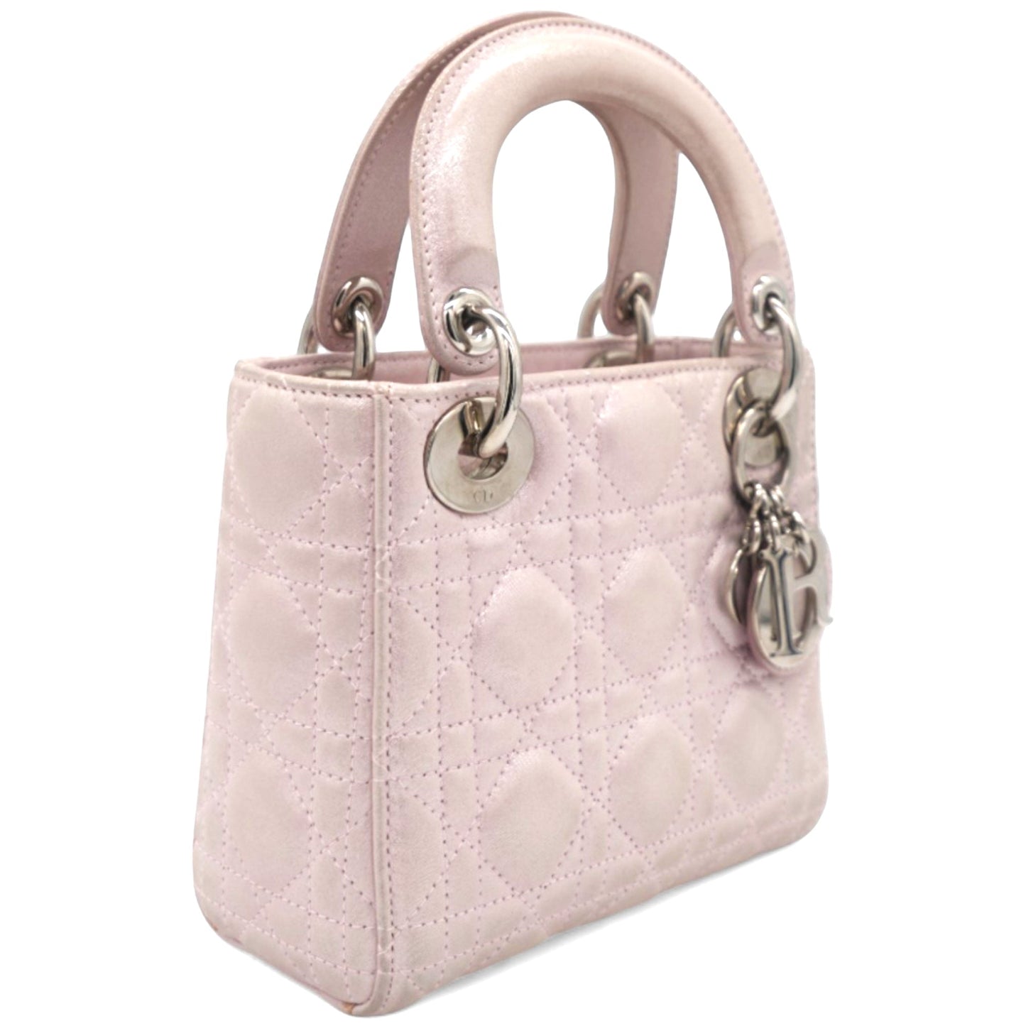 Dior Light Pink Iridescent Cannage Quilted Lambskin Leather Mini Lady Dior