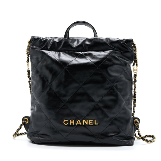 Chanel 22 Backpack Shiny Calfskin Black Brushed GHW (Microchip)