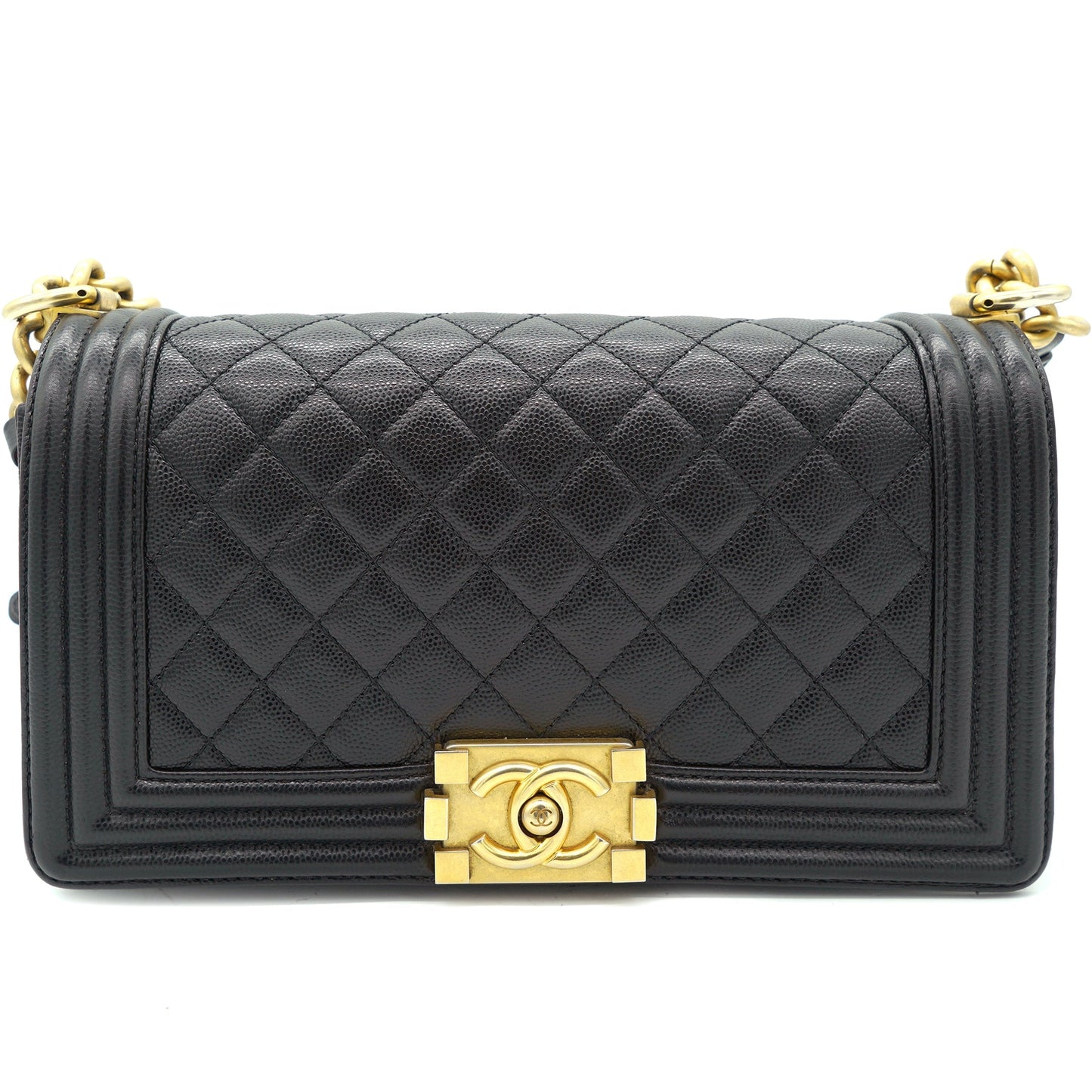 Chanel Black Caviar Quilted Old Medium Boy Flap