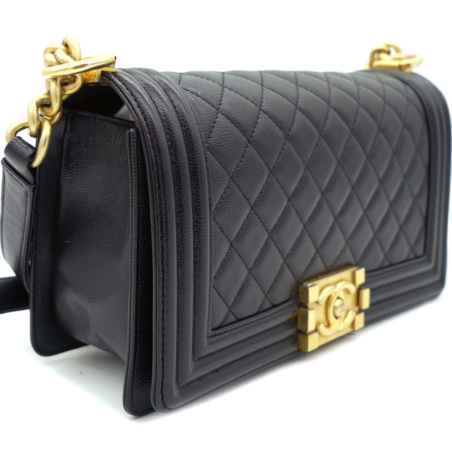 Chanel Black Caviar Quilted Old Medium Boy Flap