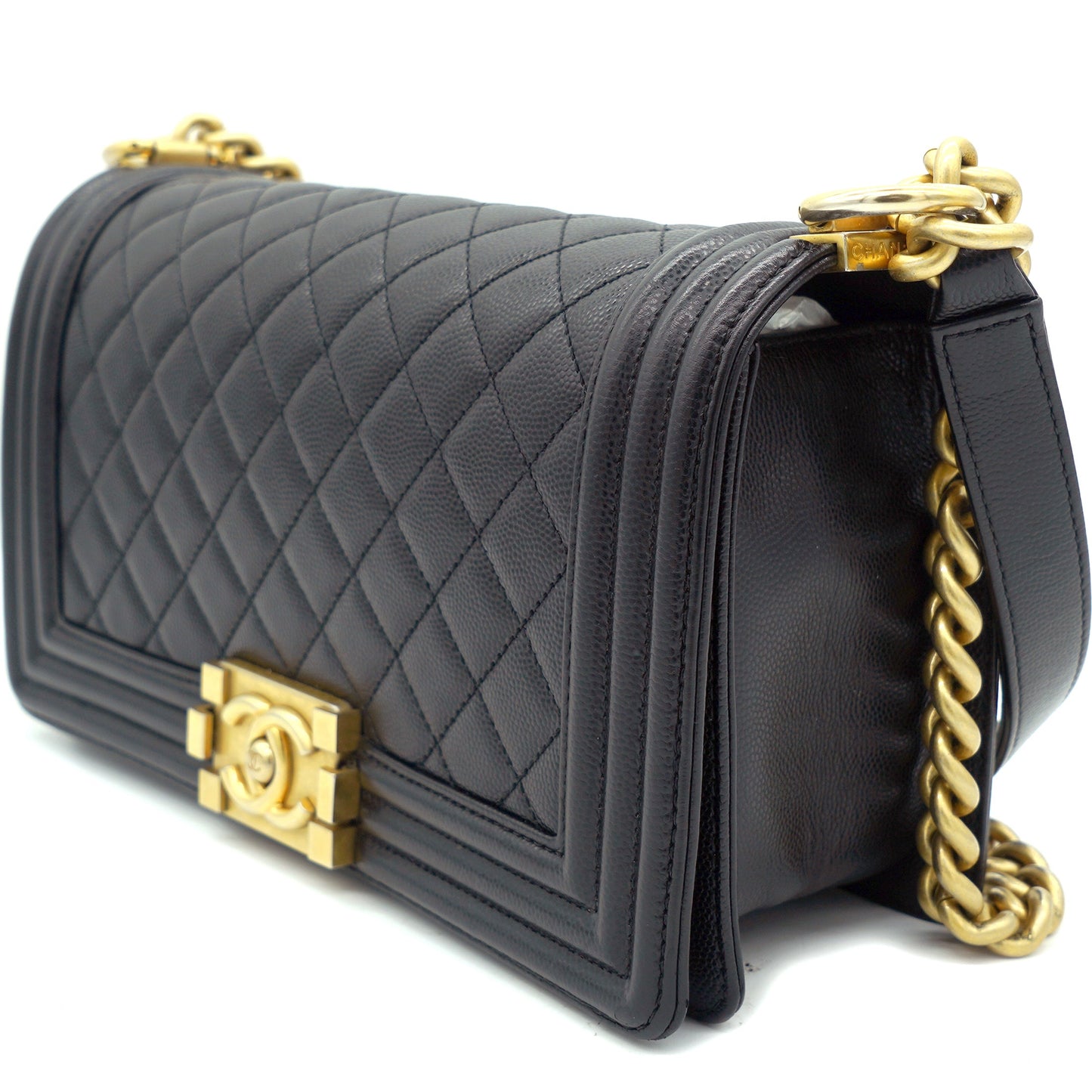 Chanel Black Caviar Quilted Old Medium Boy Flap
