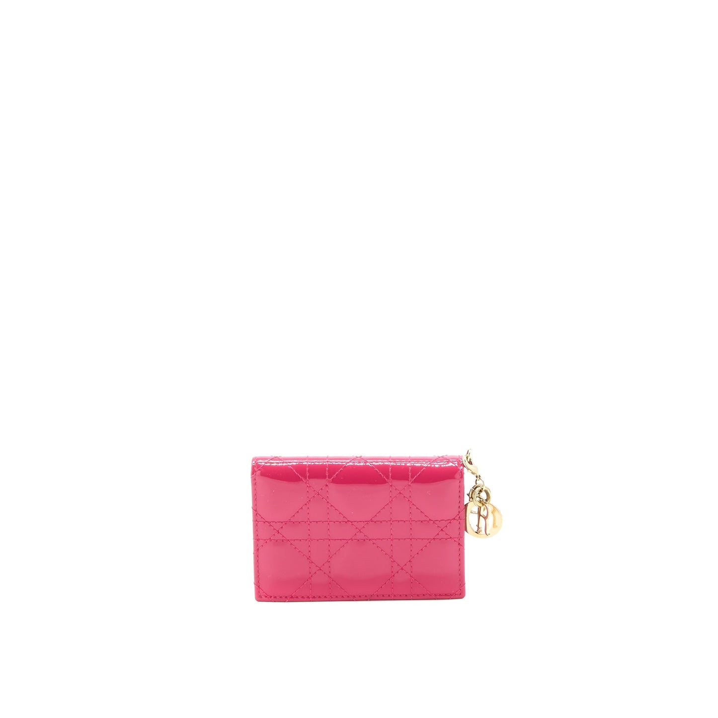 Dior Flap Card Holder Patent Calfskin Pink